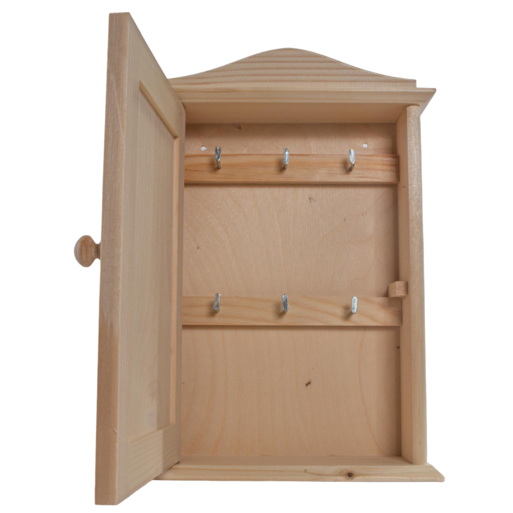 Woodeedoo Beige Wooden Key Box Cabinet With 6 Hooks – Wall Mounted Rack Indoor Key Holder Cupboard For Hallway Kitchen Home Storage – Natural Pine – 20 X 6 X 29.5 Cm