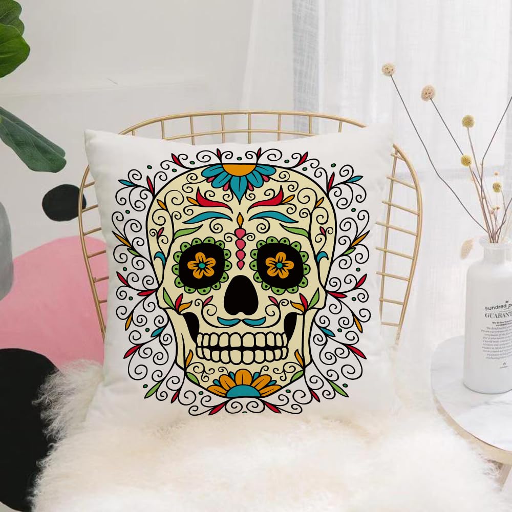 HYMSXW Cushion Cover,Throw Pillow Case Home Decorative for Living Room Bedroom Sofa Chair 20X20 Inch,Mexican-style Day of the Dead skulls with curly patterns,Pillowcase 50X50cm