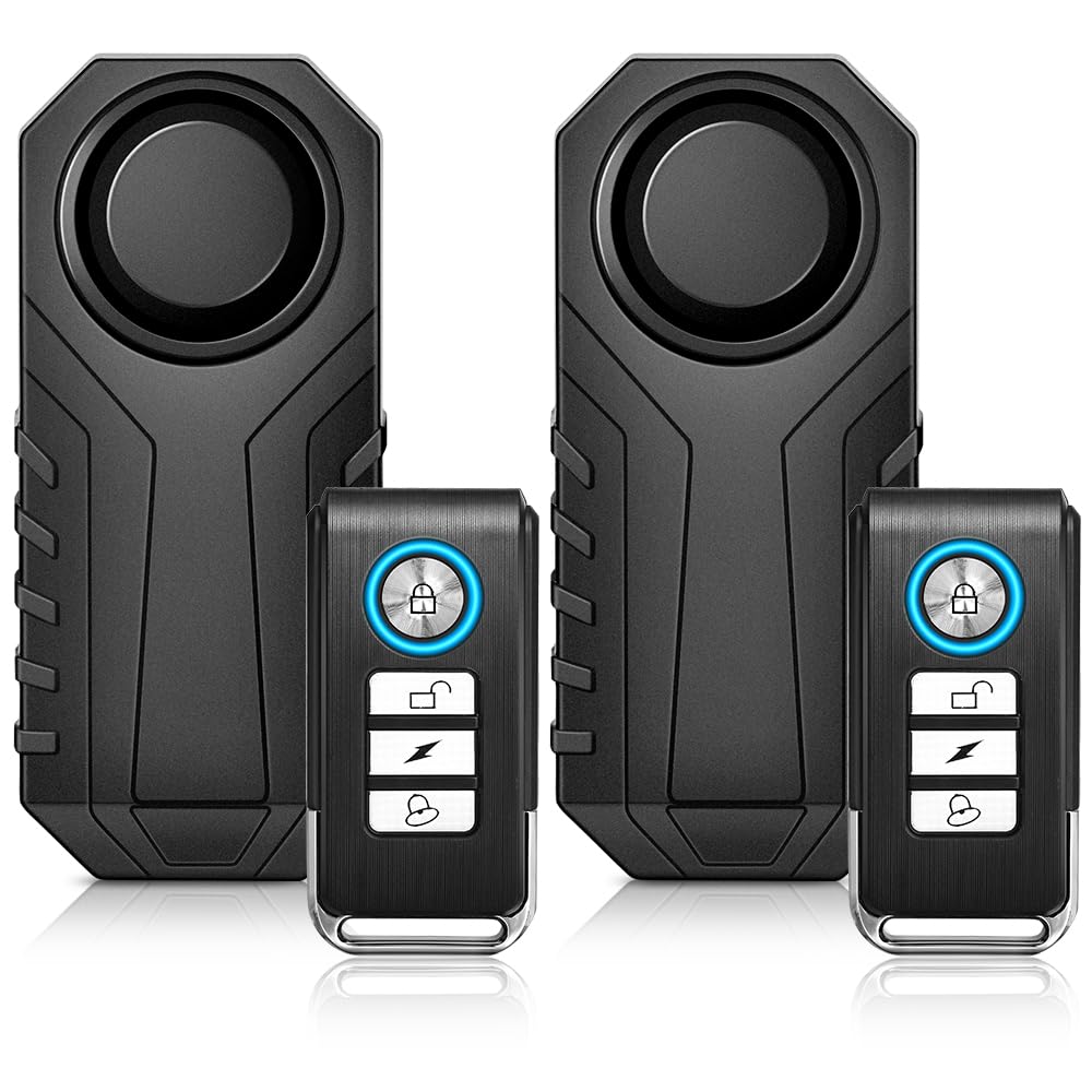 ZEXMTE Allarme antifurto per bicicletta, 113 dB, senza fili, con telecomando, sensore di movimento a vibrazione, impermeabile, per moto, scooter, bicicletta, porta, confezione da 2