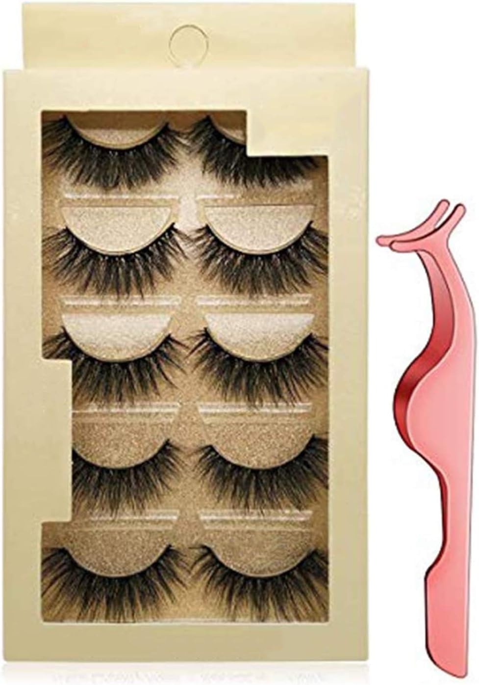 KASTWAVE False Lashes, False Eyelashes Mink Lashes 5 Pairs Reusable 3D Mink Lashes Handmade Natural Thick Fake Eyelashes Contains Stainless Steel Eyelash Tweezers
