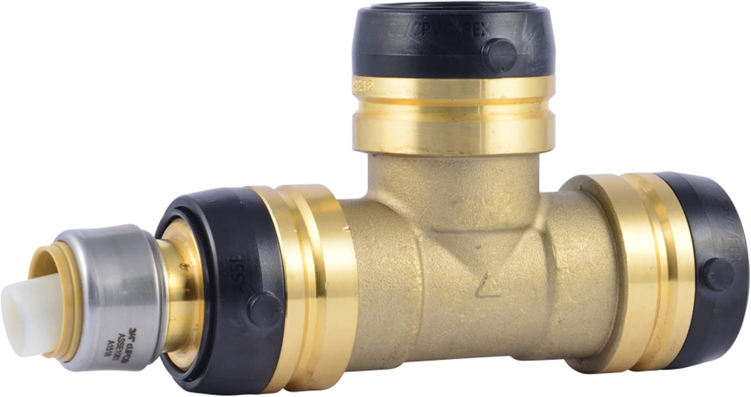 SharkBite 1-1/4 Inch x 1 Inch x 3/4 Inch Reducing Tee, Push To Connect Brass Plumbing Fitting, PEX Pipe, Copper, CPVC, PE-RT, HDPE, UXL08352822