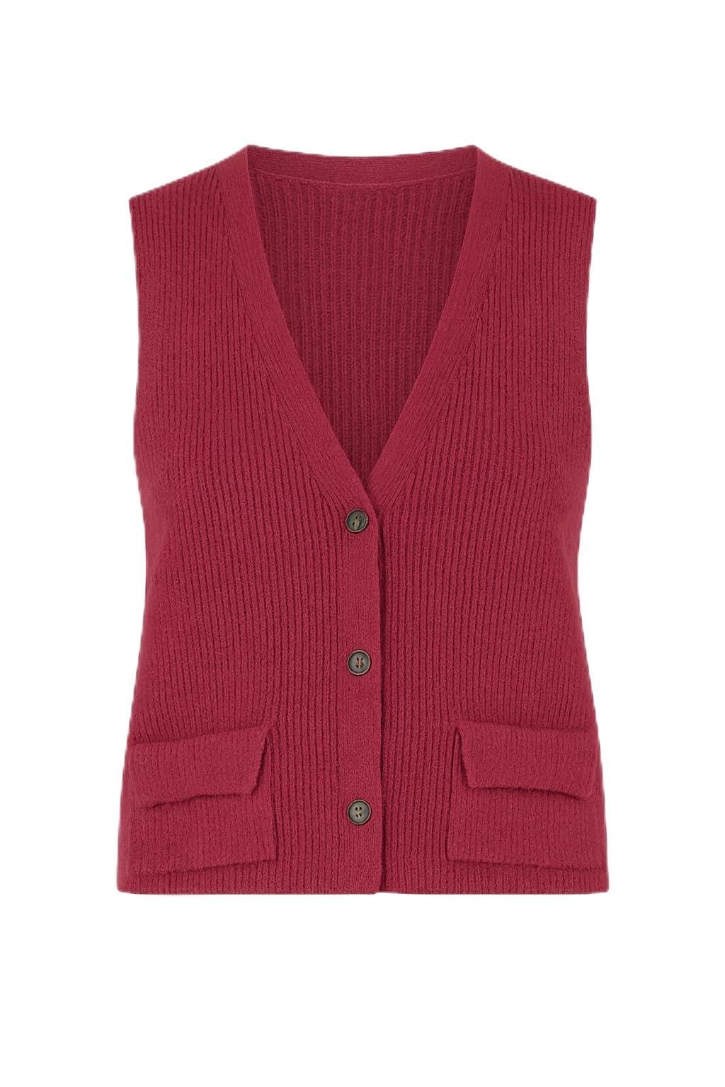 Yumi Women's Burgundy Knitted Pullover Waistcoat (Uk, Alpha, M, Regular, Regular, )
