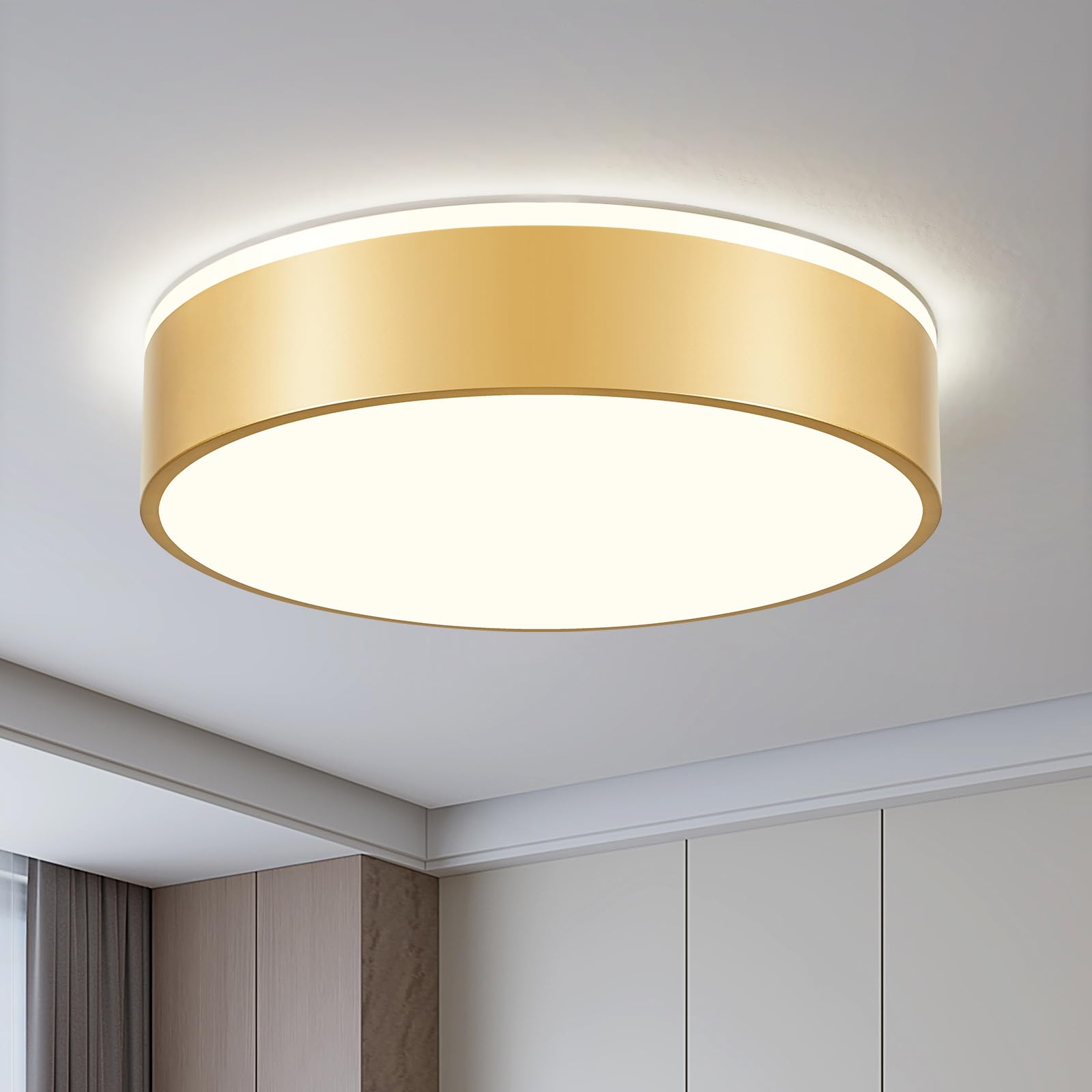 Vikaey Modern Ceiling Lights,LED Gold Metals Bedroom Light 4000K,36W Flush Ceiling Lamp for Living Room Kitchen Bathroom Hallway Dining Room Lounge,15.74 in