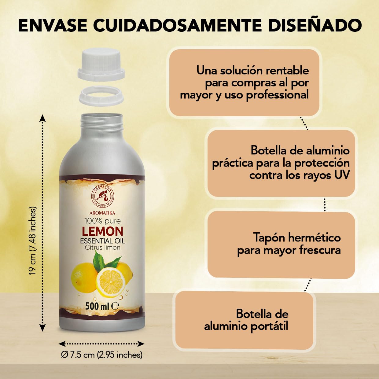 Aceite Esencial de Limón 500 ml - Citrus Limon - Natural y Puro - Aceites Esenciales para Difusores - Fragancias para el Hogar - Jabones y Velas - Sauna - Aroma Cítrico - Aromaterapia