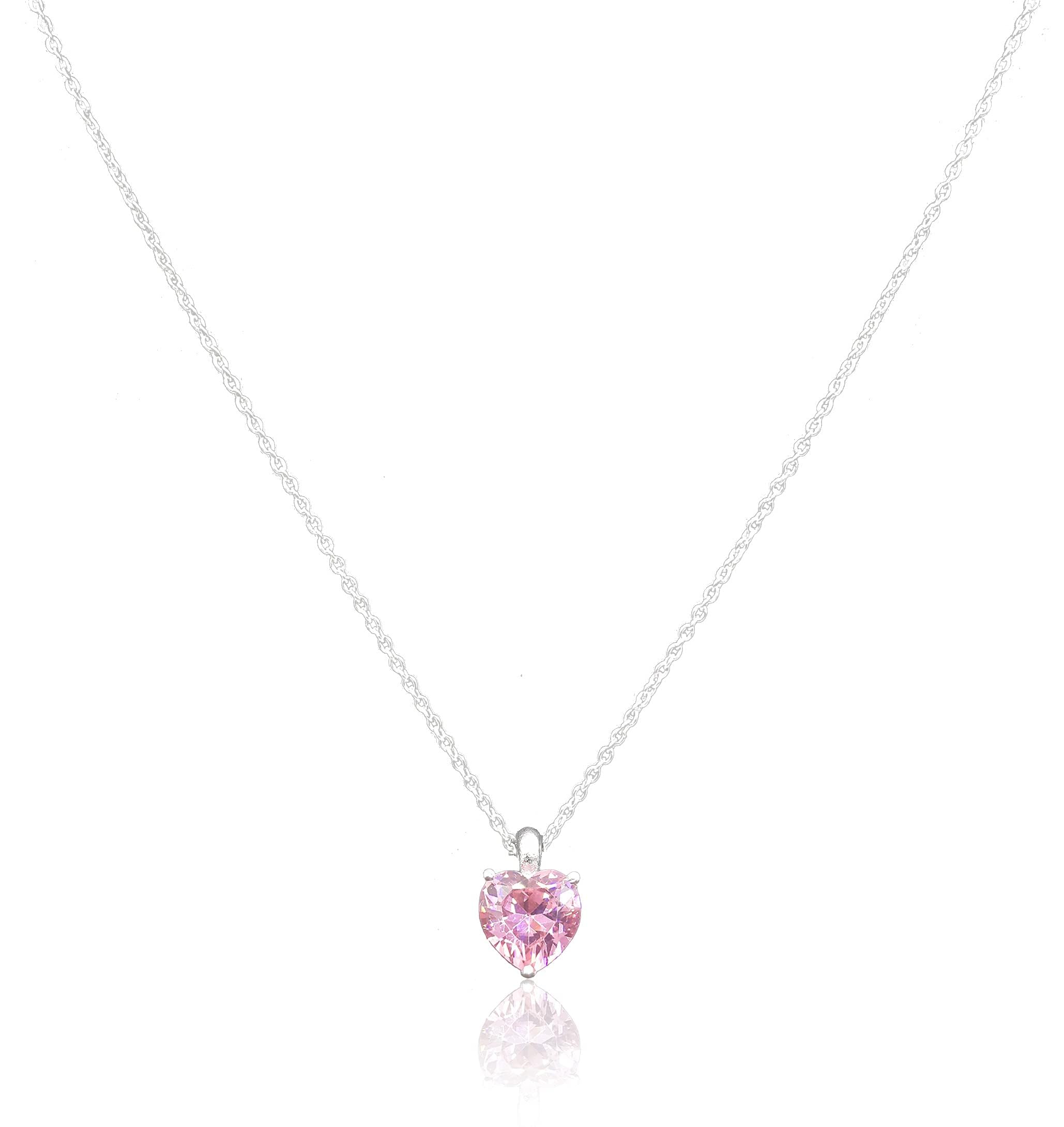 Silver Plated Chain with Beautiful Large Single Heart Shape Pink American Diamond (Cubic Zirconia) Stone Pendant Necklace for Women/Girls-image-19