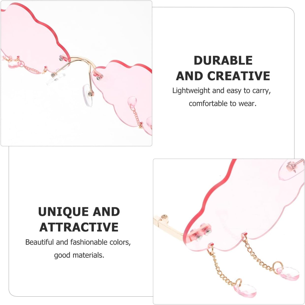 Cloud Sunglasses for Women Men Rimless Cloud Shaped Glasses with Raindrop Tassel Weirdcore Funky Sunglasses for Festival Party Cosplay Aesthetic Trendy Unique Eyeglasses Pink