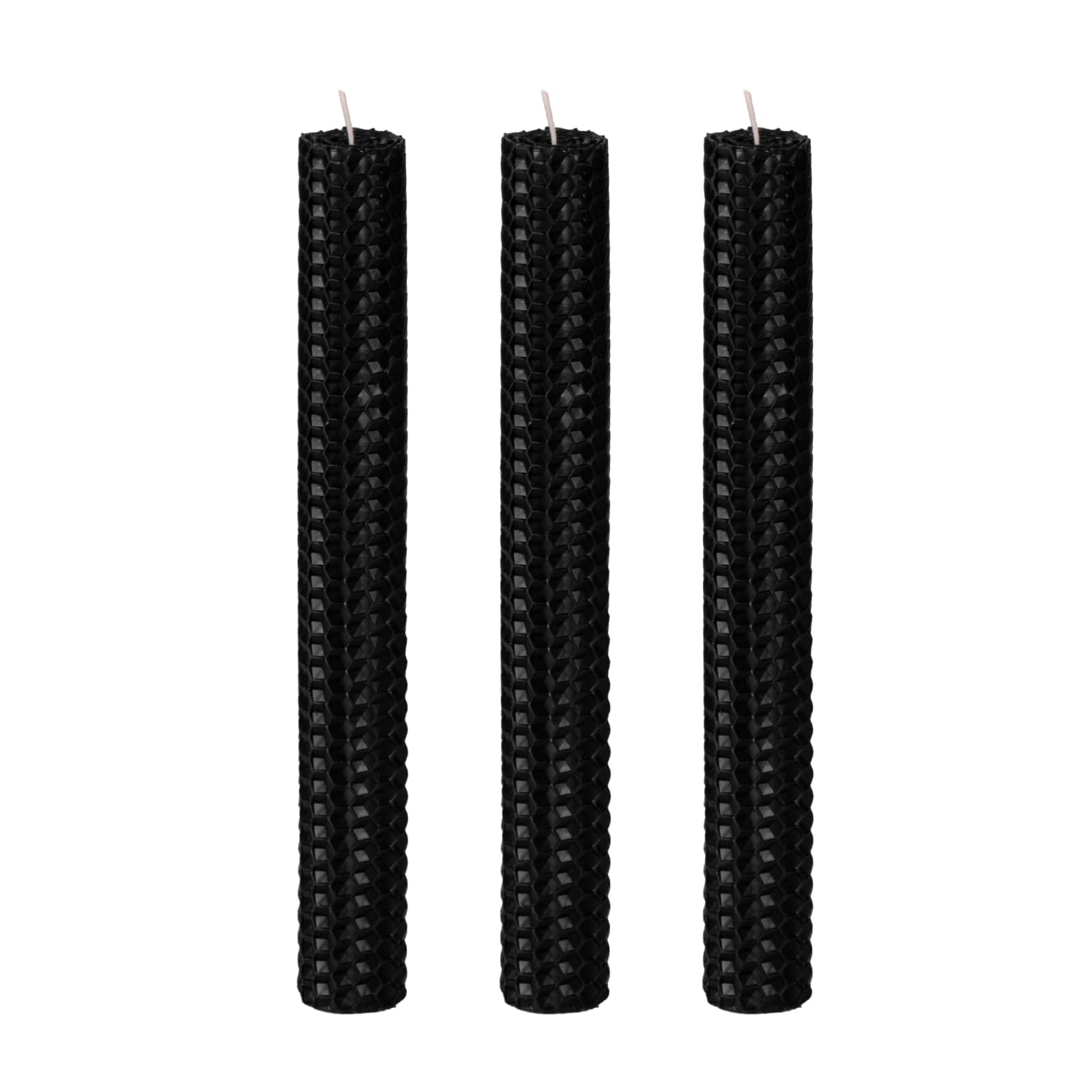KONNI Black Beeswax Taper Candles, 0.87 inch x 7.87 inch Hand-Rolled, Unscented, Smokeless Beeswax, Long Burning Time, Flat Top (Pack of 3), for Weddings, Dinner Parties, Spas, and Home Decor