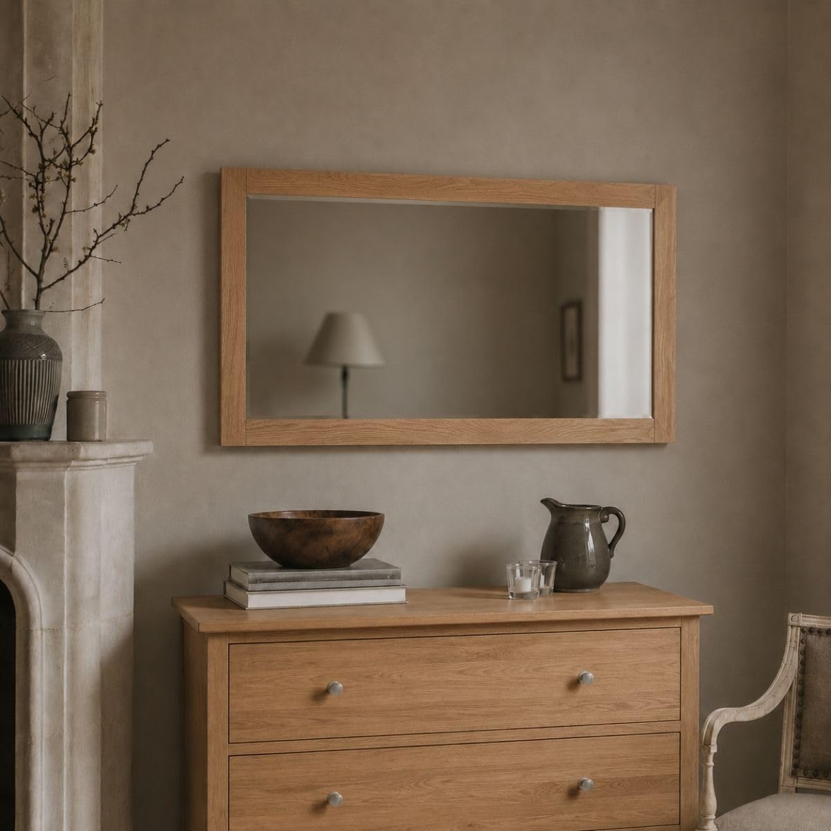 Statement Furniture Brown Edward Hopper Large Wall Mirror With Wooden Frame 140X70cm - Oak,