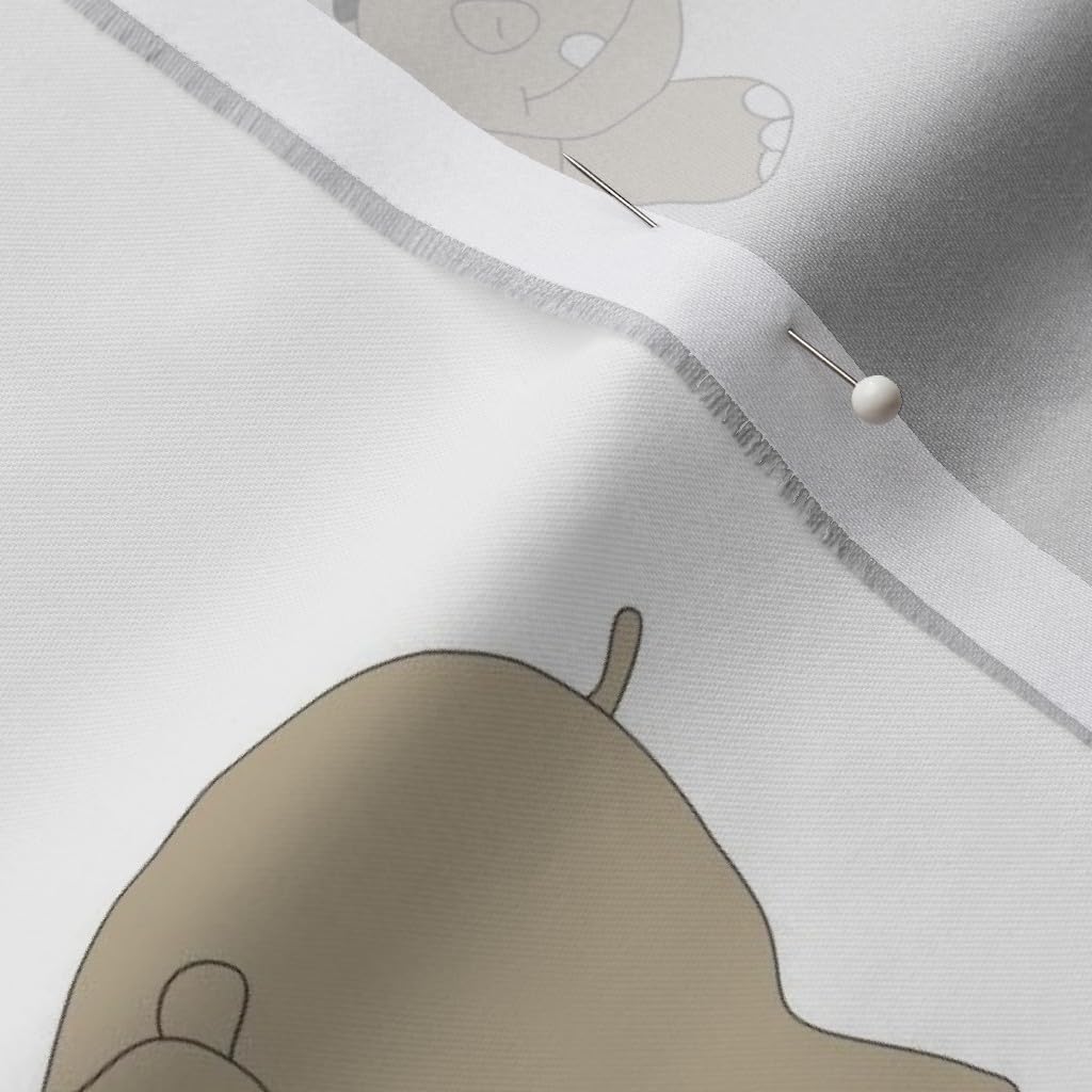 Spoonflower Fabric - White Hippo Hippopotamus Jungle Zoo Safari Printed on Organic Cotton Sateen Fabric by The Yard - Sewing Quilting Apparel Home Decor