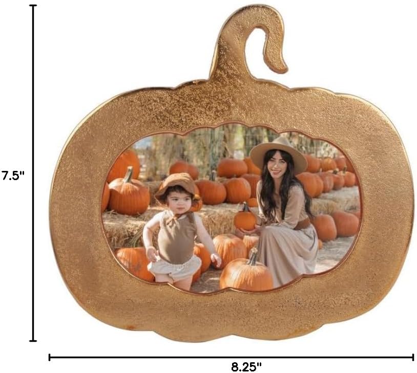 AHC HOME & LIVING 6x4 Gold Picture Frame - Elegant Metal Pumpkin Design for Tabletop & Wall Display, Ideal For Autumn Fall, Halloween, Thanksgiving - Fits 6x4 Photos