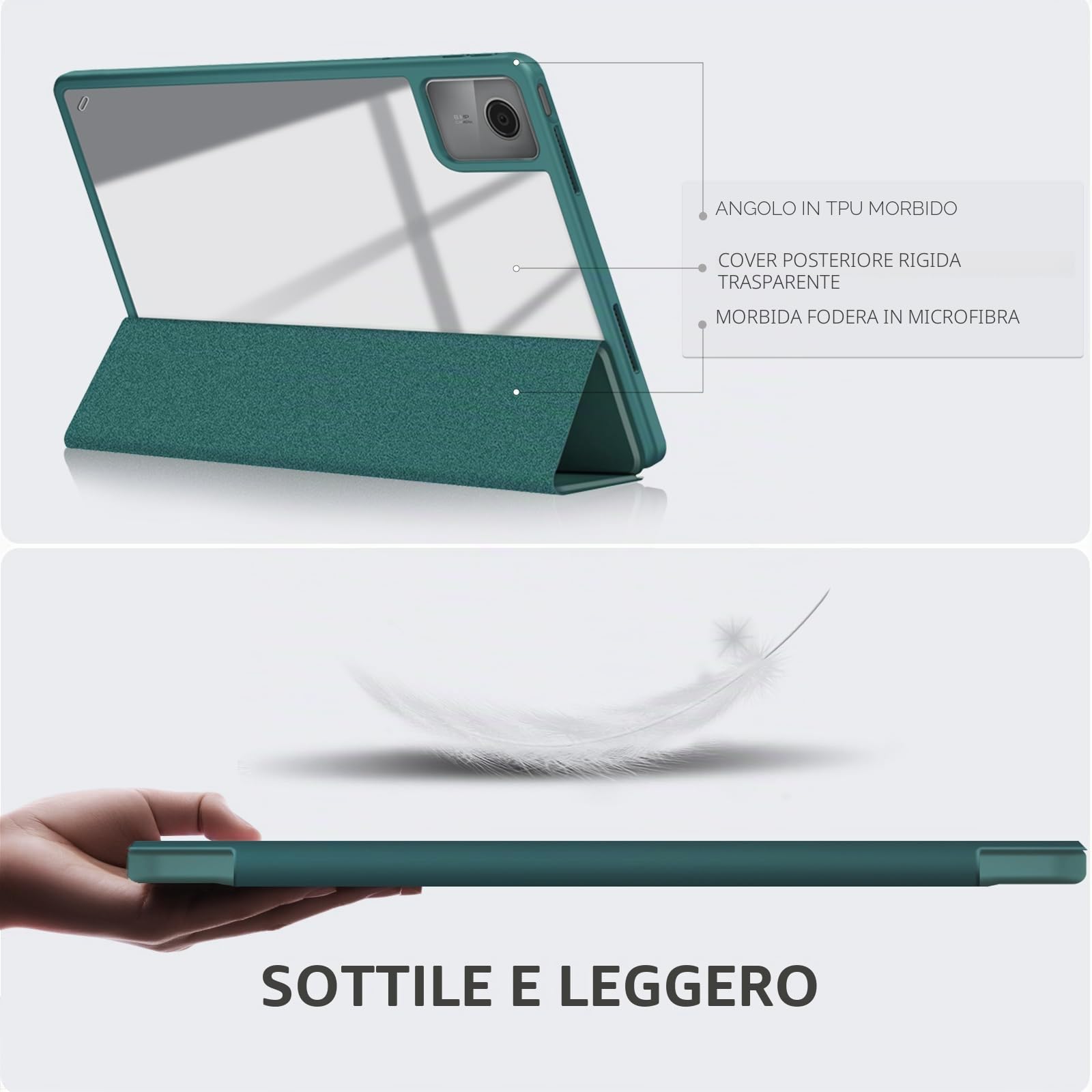 YRH - Custodia per Lenovo Idea Tab con supporto per penna 11 pollici 2025, [ Auto Wake/Sleep] Cover posteriore trasparente per tablet Lenovo 11 [TB336ZU /TB336FU] (Verde scuro