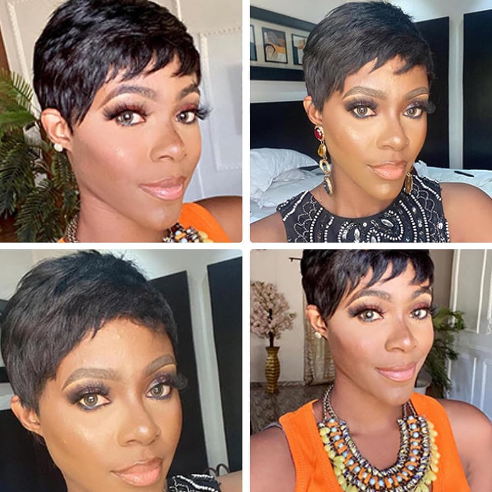 Wig Hair Short Wigs for Black Women Hair Glueless Natural Look Cut Wig Lace Front Wigs with Bangs Straight Short Human Hair Wigs (Black9982) - Image 4