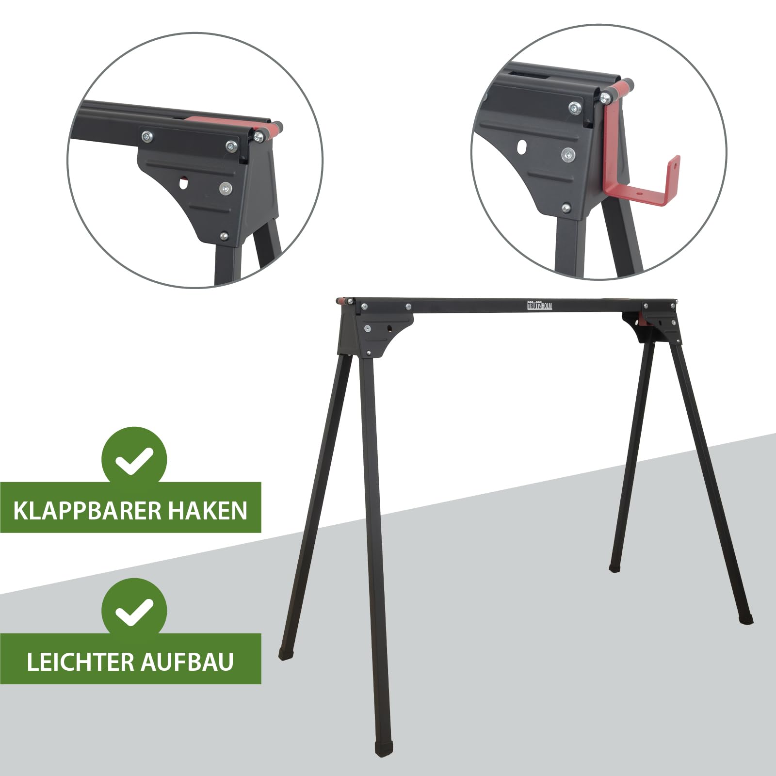 TRUTZHOLM 2 x Arbeitsbock klappbar bis 1000 kg Tragkraft 76 cm Arbeitshöhe Stahl pulverbeschichtet Gerüstbock Unterstellbock (Schwarz/Rot)