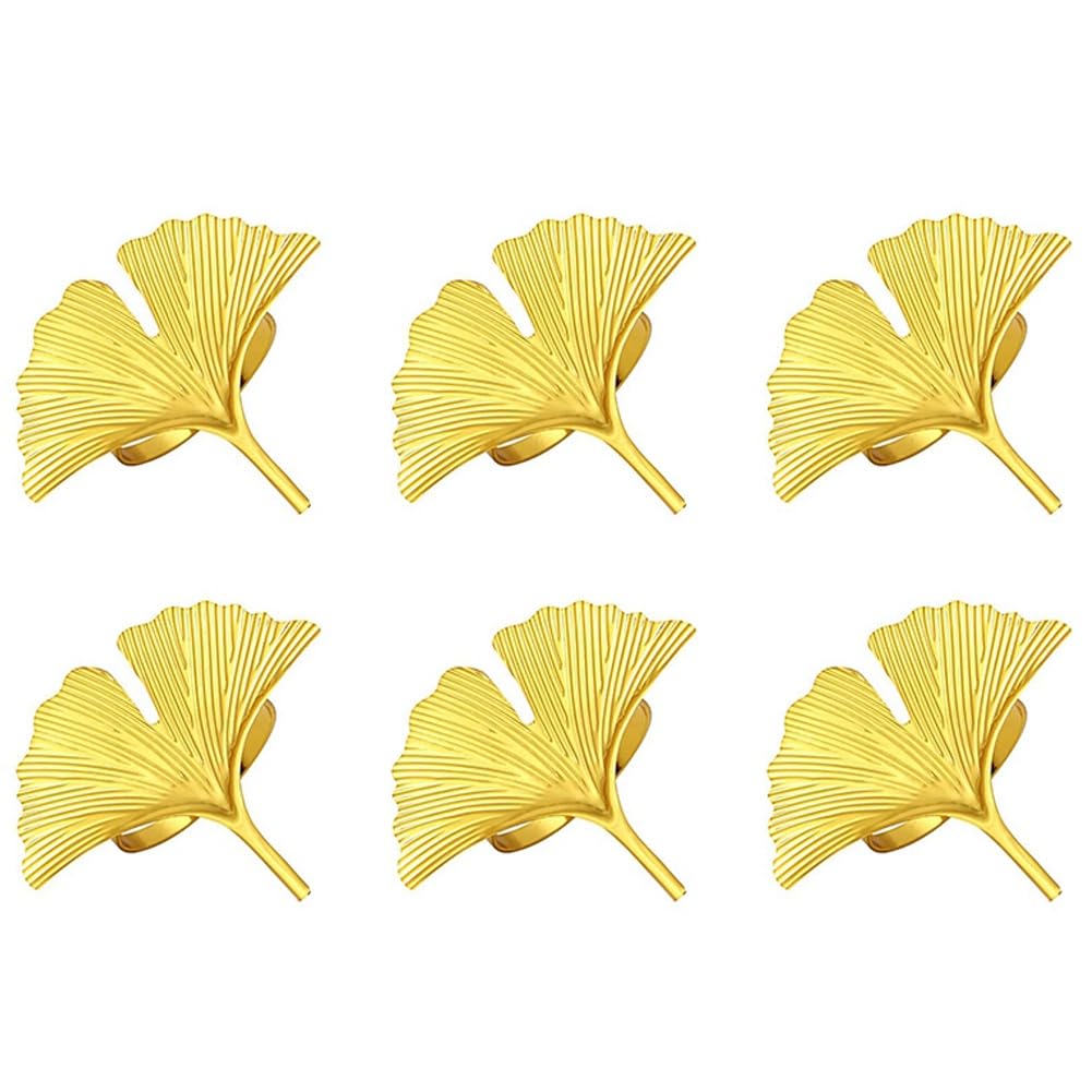 CTRLZS Napkin Rings Set of 6,Ginkgo Leaf Napkin Rings Wedding Gold Napkin Buckle for Thanksgiving Table Decoration