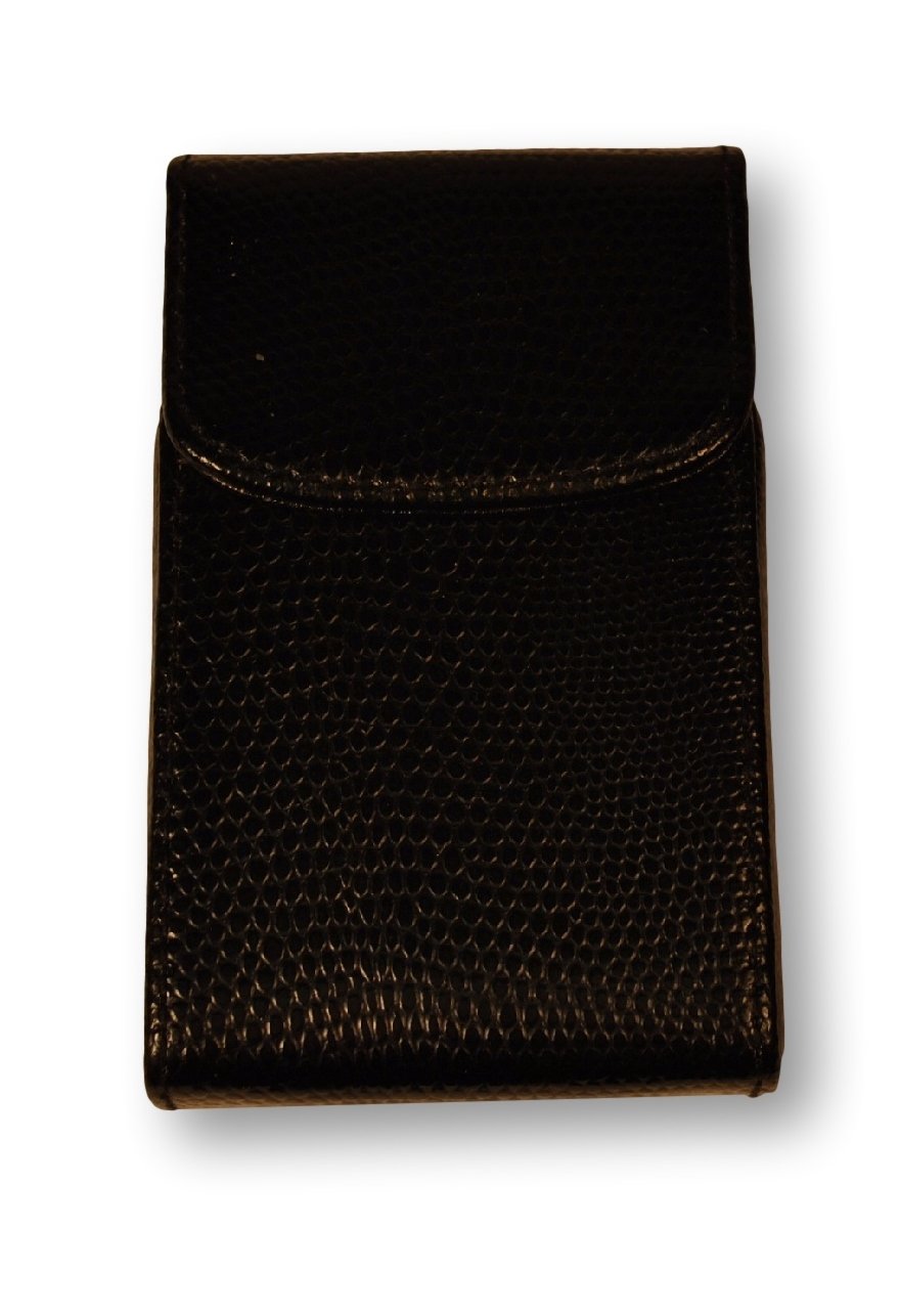 Lizard Calf Flip Up Business Card Case, Black (552220L-1)