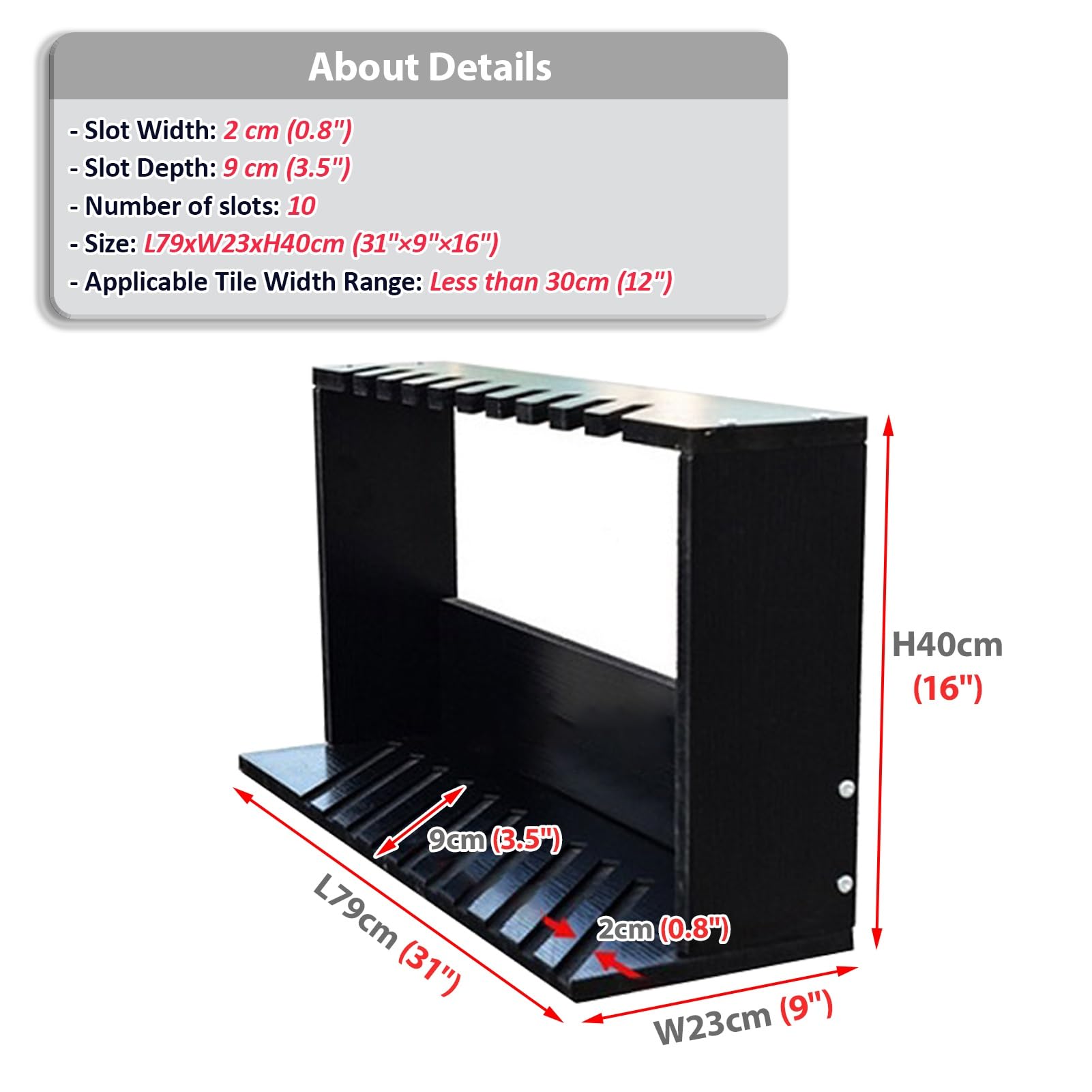 Estante de ExhibicióN de Azulejos Estante Inclinable para Muestras de Pisos de Madera, Expositor Abatible para Azulejos con 12 Ranuras de Profundidad(Slot Width-2cm (0.8"))