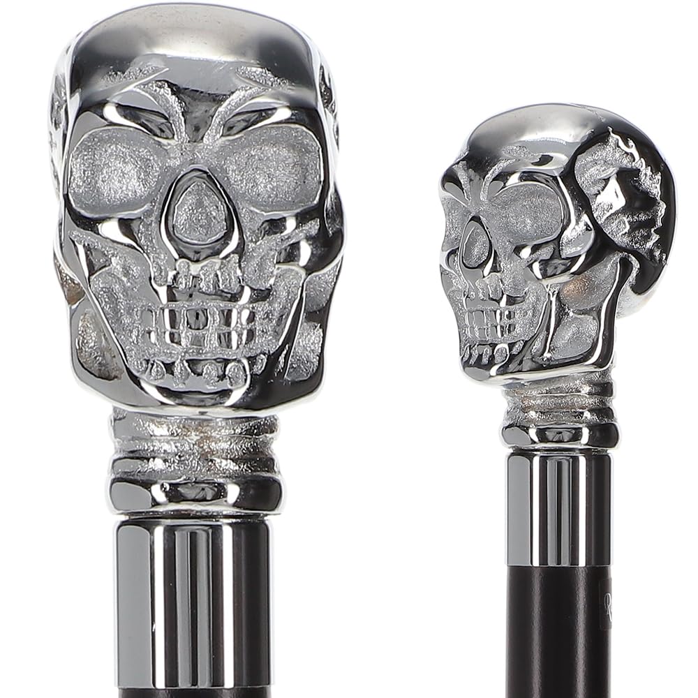 Premium Brass Chrome Skull Handle Walking Cane – Black Beechwood Shaft, and 18mm Rubber Tip, Cane for Men and Women