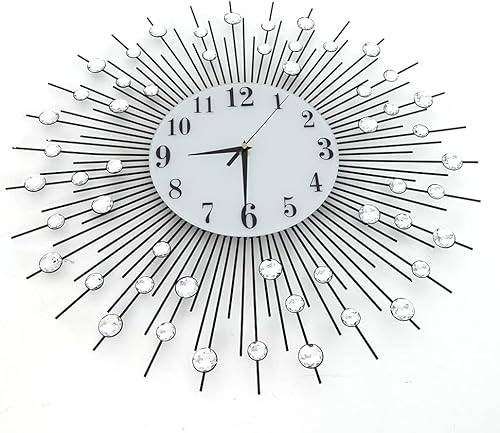 Miniatura 5 de Reloj de pared de cristal 3D de 23.6 pulgadas con diamantes brillantes y tachonados de plata, reloj de pared moderno y de lujo redondo para