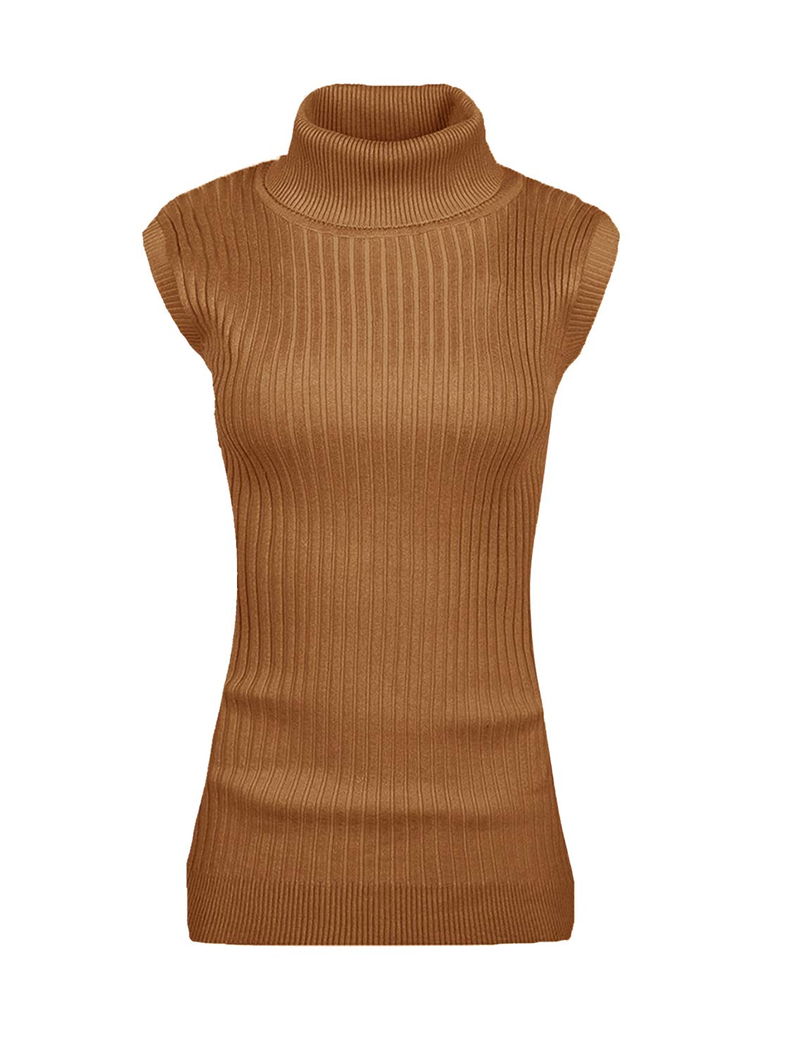 v28Women Sleeveless High Neck Turtleneck Stretchable Knit Sweater Top