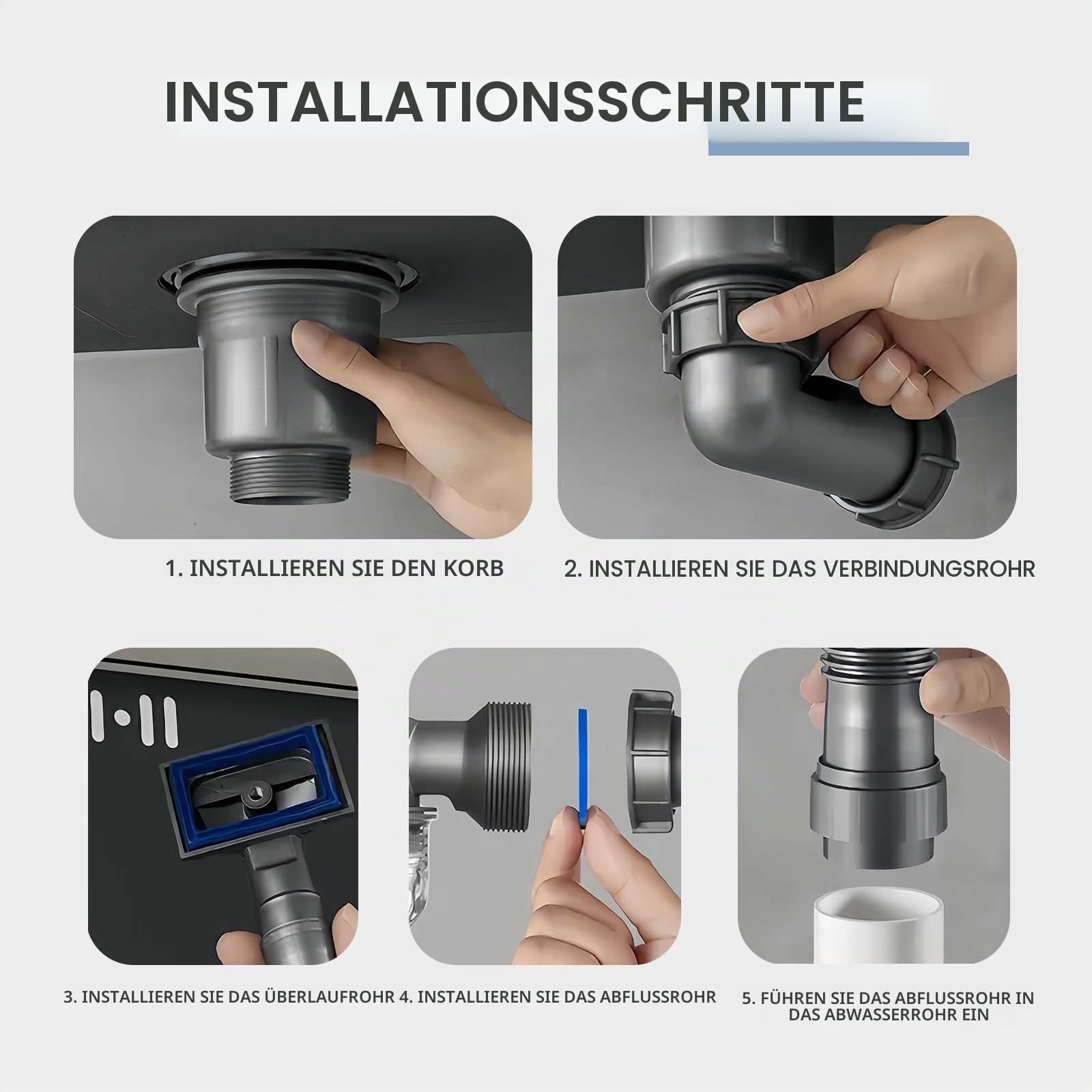 Küchenablaufset für ein Spülbecken, platzsparend, flexibel, mit Siphon und 3-1/2-Zoll-Ablaufgarnitur, geeignet für Küche, Bad und Wohnmobil