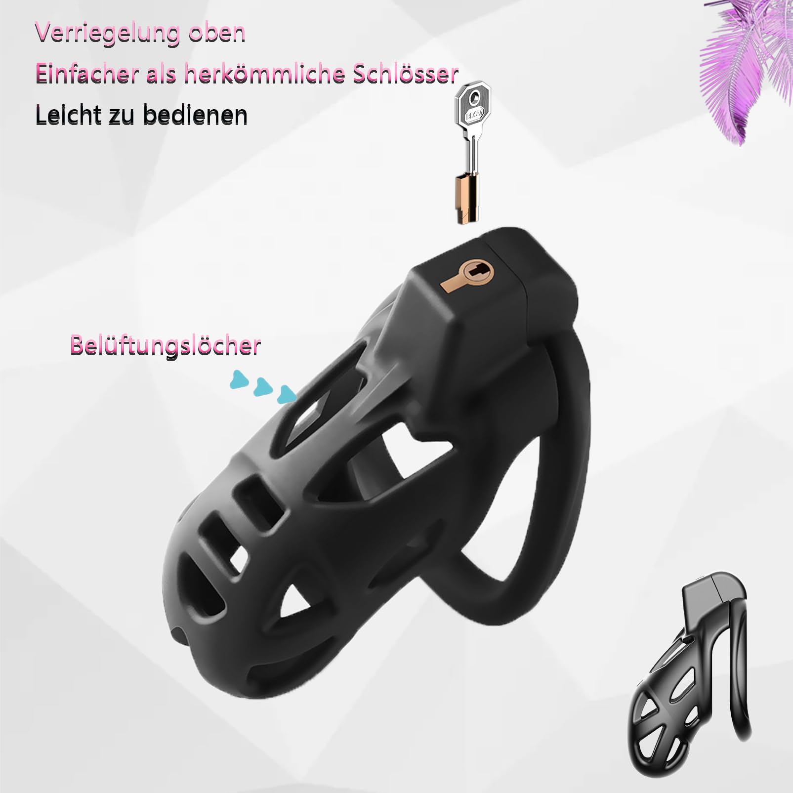 SeLgurFos Ceinture de chasteté 3D Set avec trois anneaux plus larges et ceinture Petite cage à pénis Chastity Cage avec urinoir Cage de chasteté SM Bondage sex toy pour hommes (XS)