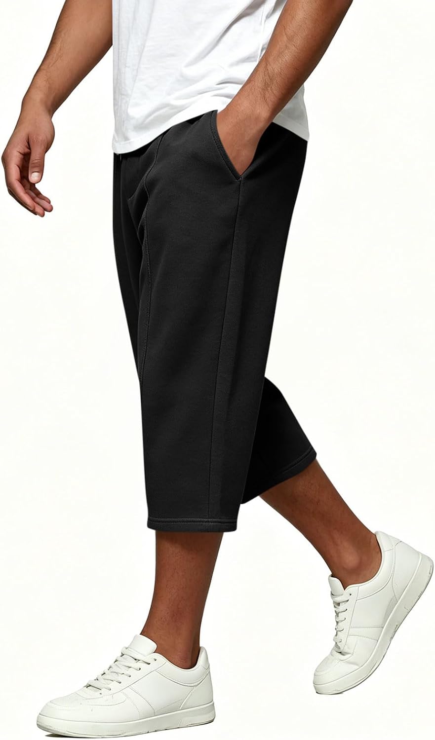 Men Baggy Capri Sweatpant Drawstring Elastic Waist Knee Length Pant | Casual Loose Fit Comfy Going Out Capris 2026 Fall Outdoor Hiking 3/4 Track Pants Lounge Jogger Workout with Pockets