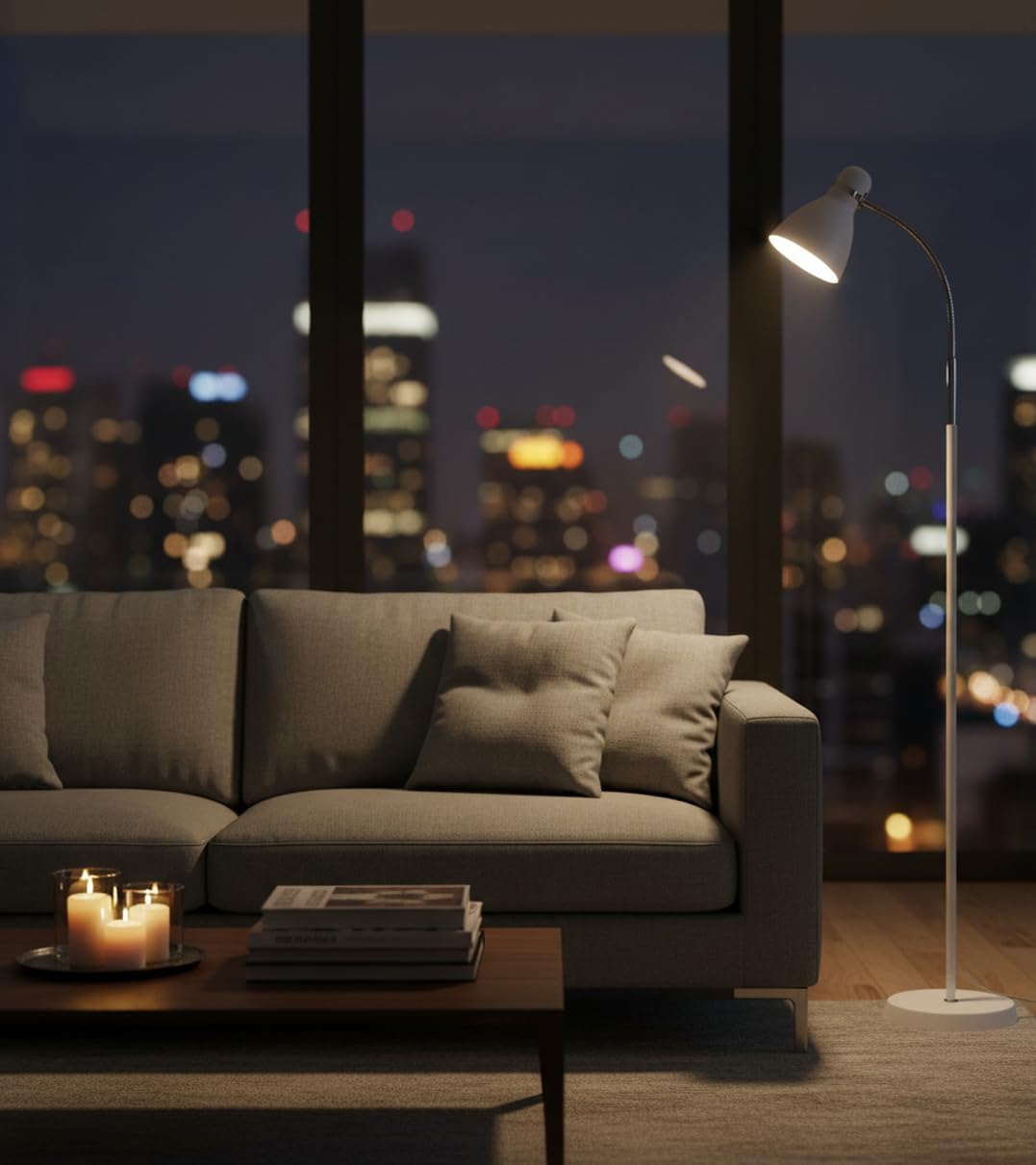 BEL AIR HOME - Lampada da Terra Megara, Piantana Moderna in Metallo con Testa Regolabile per Salotto e Camera da Letto (Lampadina non inclusa) (BIANCO)