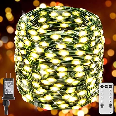 GUSODOR 1000 LED Christmas Lights 405FT Outdoor String Lights Plug in Fairy Lights Green Wire with Remote Timer 8 Lighting Modes Decorations Lights for Tree Xmas Indoor Wedding Garden (Warm White) Cover