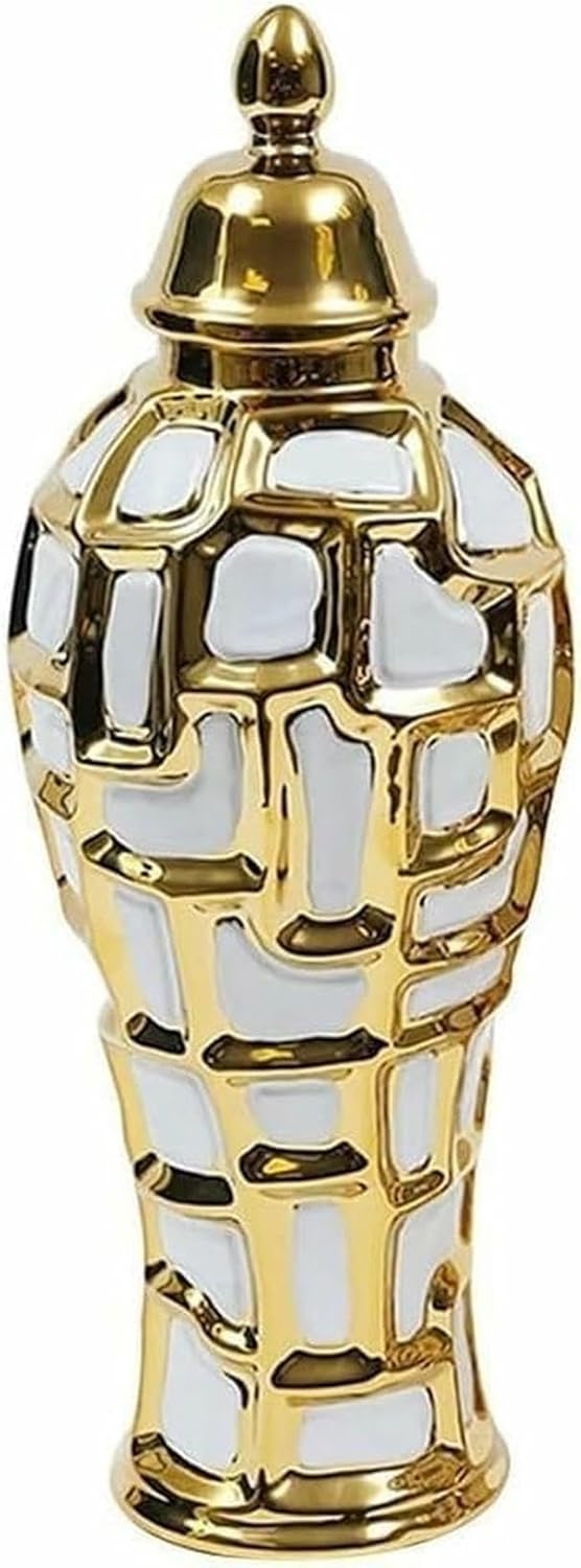 Gold Ginger Jar Vase for Home Decor,Ceramic Temple Jar Chinoiserie Decorative Jars for Home, Office-
