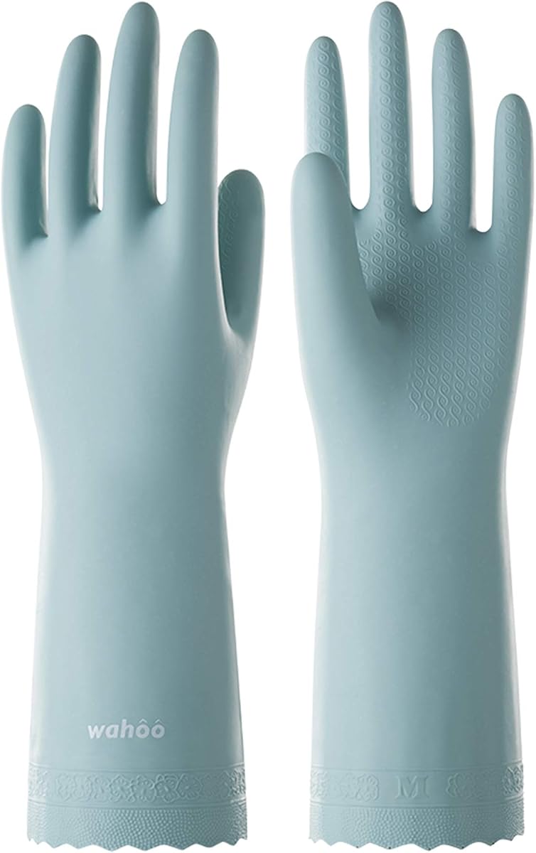 LANON wahoo Cleaning Gloves with Cotton Flocked Liner, Surf Spray, Large | Dishwashing, Latex Free, Skin-Friendly, Dishes Washing, Reusable, DEHP-Free, Non-Slip, Household Kitchen Gloves