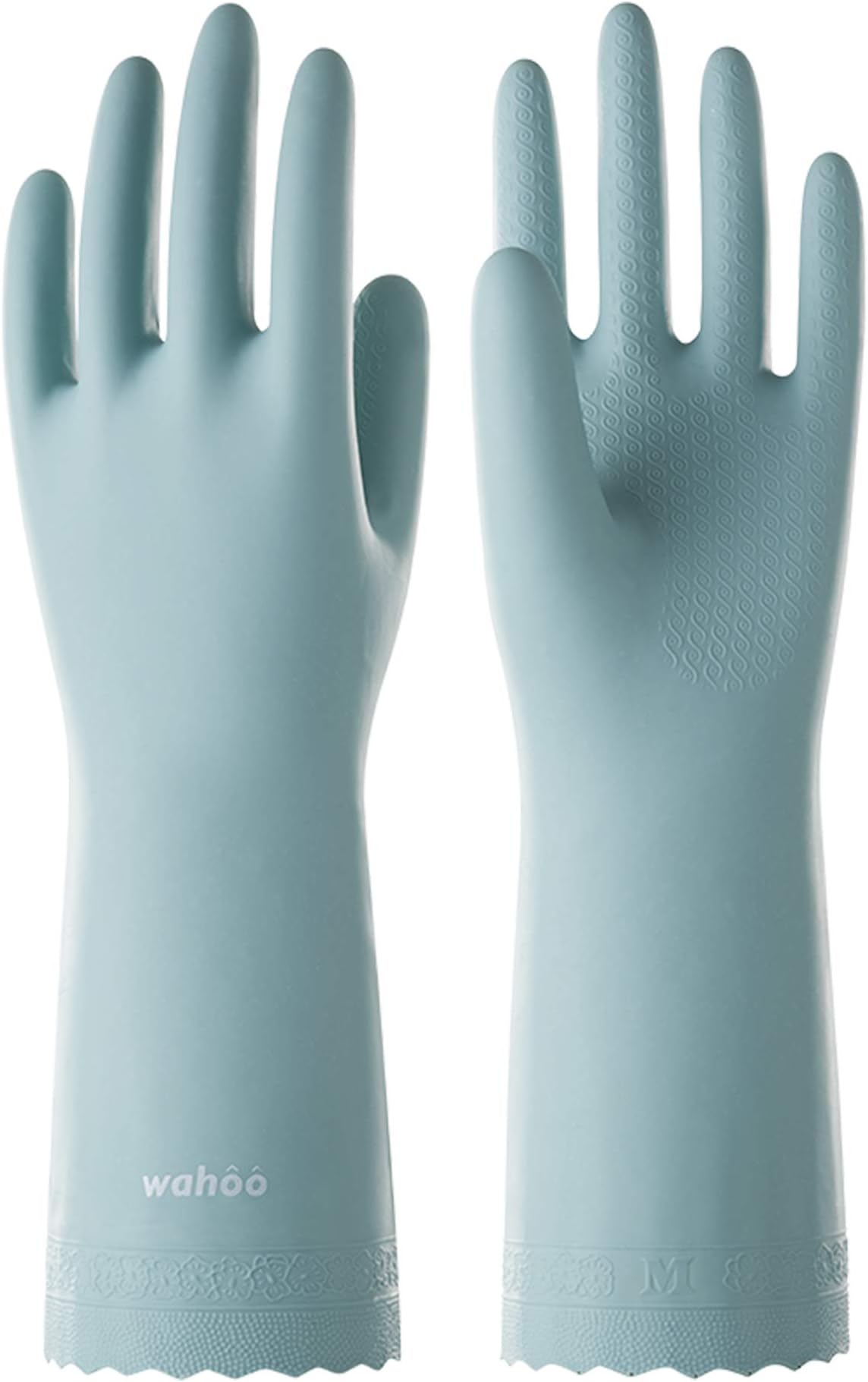 wahoo Skin-Friendly Dishwashing Cleaning Gloves, Dishwashing Kitchen Gloves with Cotton Flocked Liner, Non-Slip, Surf Spray, Large