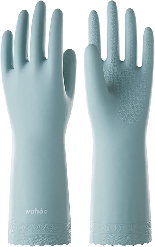 LANON wahoo Cleaning Gloves with Cotton Flocked Liner, Surf Spray, Large | Dishwashing, Latex Free, Skin-Friendly, Dishes Washing, Reusable, DEHP-Free, Non-Slip, Household Kitchen Gloves