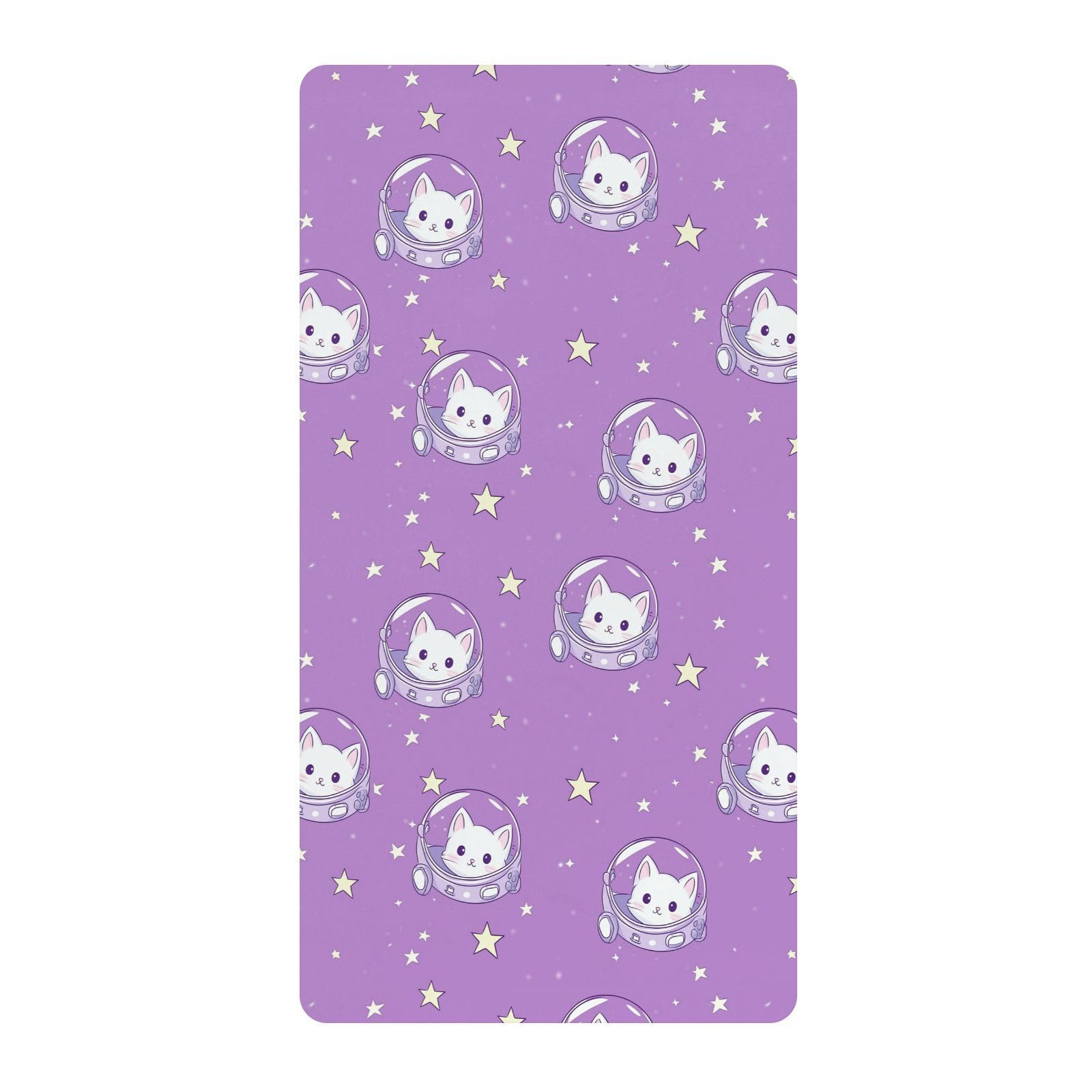 Sábanas para cuna de bebé con diseño de gato blanco y astronauta de dibujos animados, de algodón, ultrasuave, para cuna de niño y niña, 1 paquete de cuna para bebes trenzado
