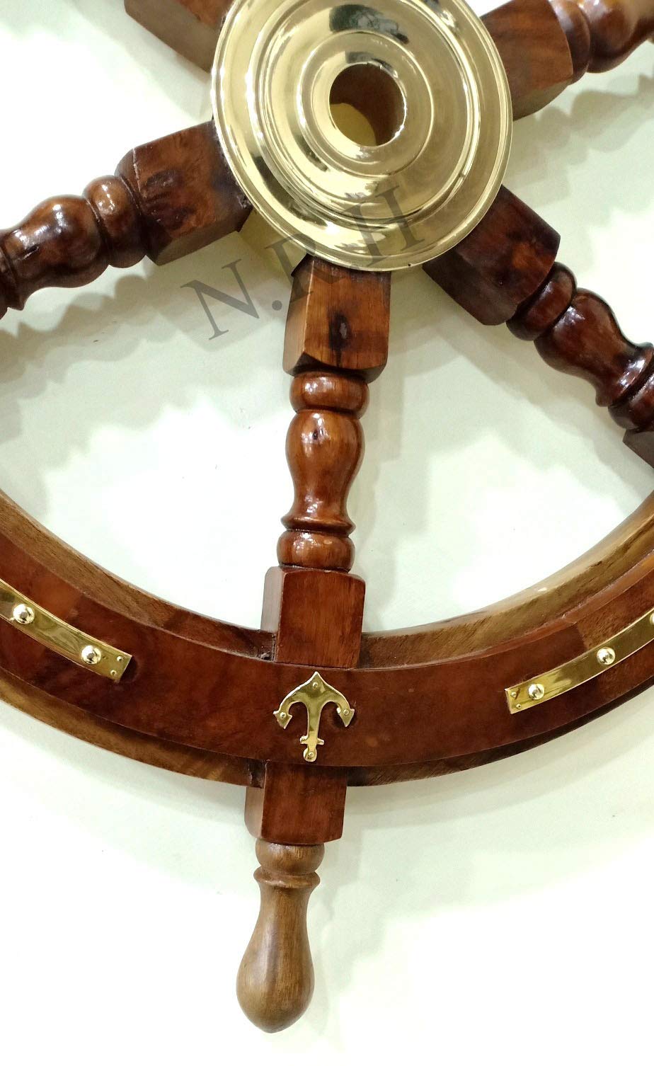 Nautische große Messing-Anker, Holz, Schiffsrad, Vintage-Dekoration, Geschenk