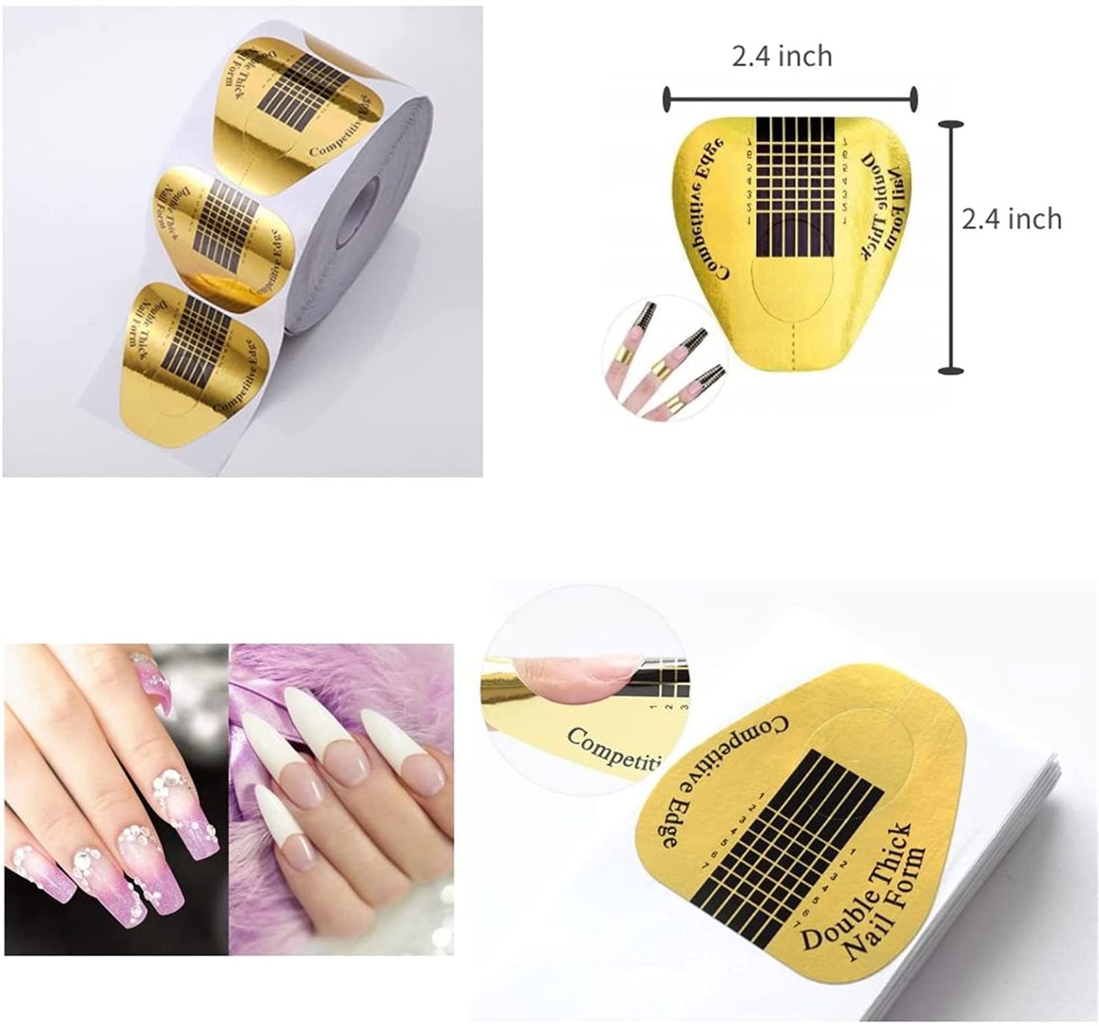 Bandeja de papel de manicura Oro, 200 Piezas, Plantilla para extensión de uñas UV Gel