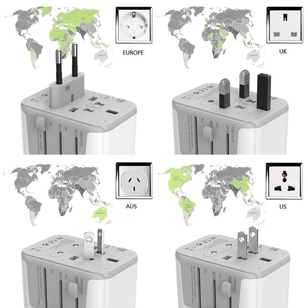 Adattatore di alimentazione universale in tutto il Adattatore di viaggio International Outlet con 4 USB Porte di ricarica e fusibile di ricambio presa universale presa elettrica Spina da viaggio per a
