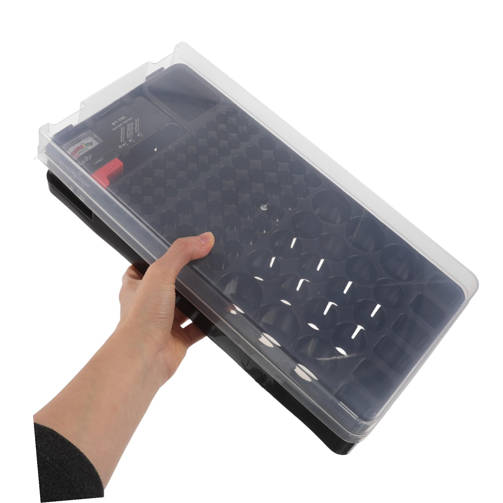 Alipis Tragbarer Batterieaufbewahrungsbehälter aus Transparentem Kunststoff mit LED Testfunktion Batteriehalter für Aa Aaa Batterien Kompakter Organizer für Haushalt und Reise