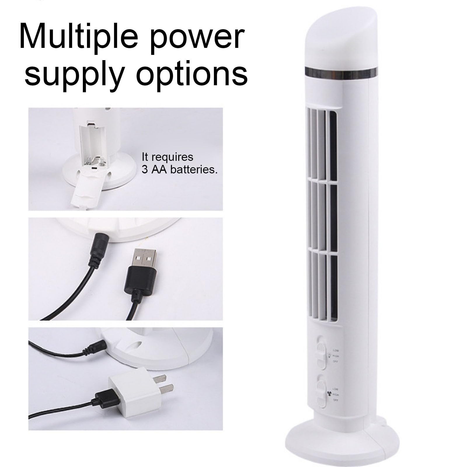 Ventilatore a torre senza pale, con ricarica USB, portatile, con luce notturna morbida, per casa, ufficio e camera da letto, ideale per uso interno