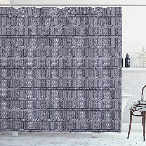 ABAKUHAUS Stammes Duschvorhang, Mini Triangel & Serien, Stoffliches Gewebe Badezimmerdekorationsset mit Haken, 175 x 180 cm, Dark Indigo Baby Blue