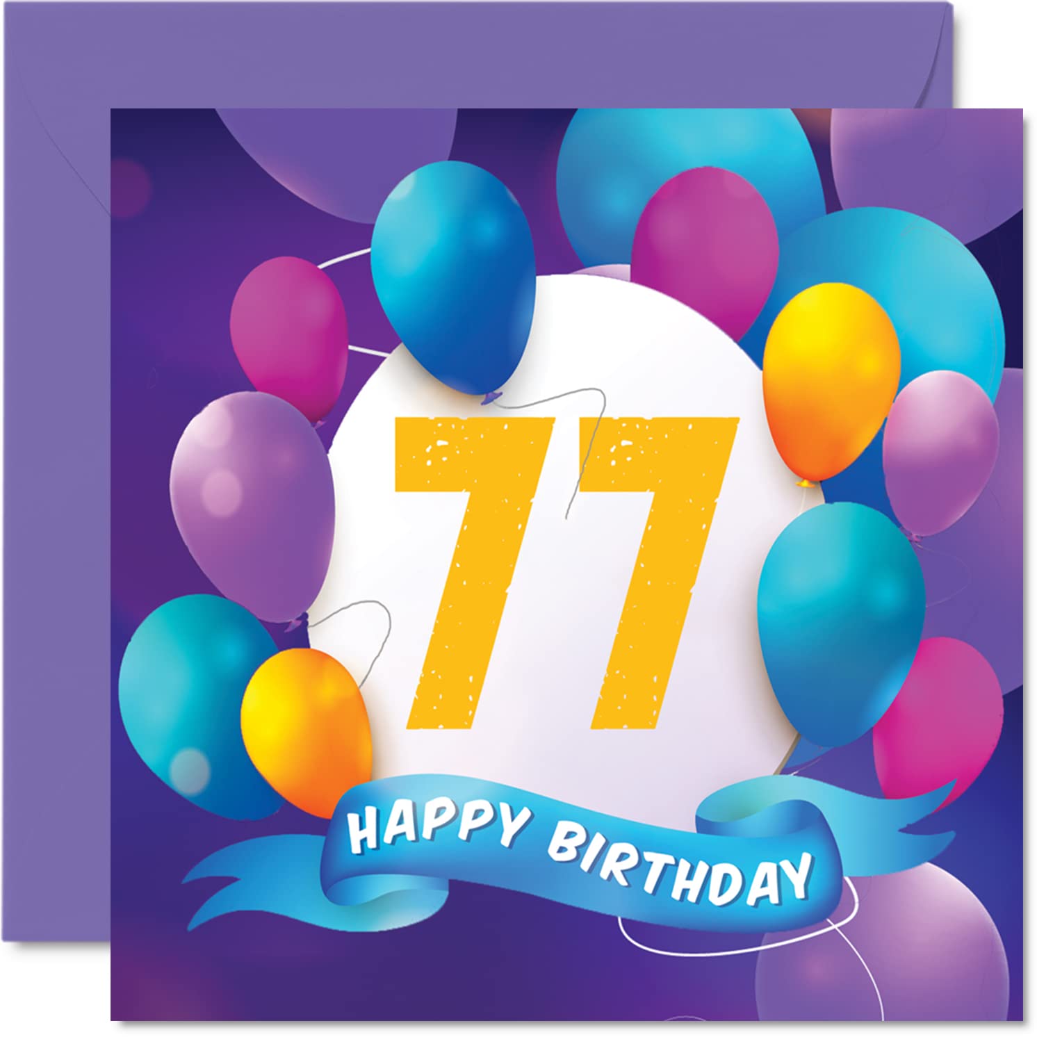 77th Birthday Card for Men Women - Balloon Party - Happy Birthday Cards for 77 Year Old Man Woman Mum Dad Auntie Uncle Grandad Nan Gran Grandma Grandpa, 145mm Bday Greeting Cards Gift