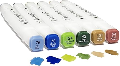 Arhomet Juego de marcadores de alcohol multicolor, 6 marcadores artísticos de doble punta para dibujar bocetos de doble punta para adultos niños