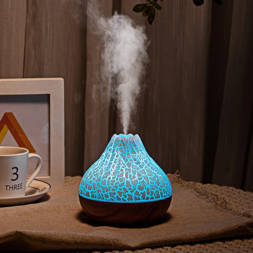 mobigon Wood Cool Mist Ultrasonic Humidifier for Room Moisture, Aroma Diffuser for Home, 300ml Essential Oil Diffuser with 7 Colorful Night Light, Auto Shut-Off, Home, Office, car (E.Dark Brown)
