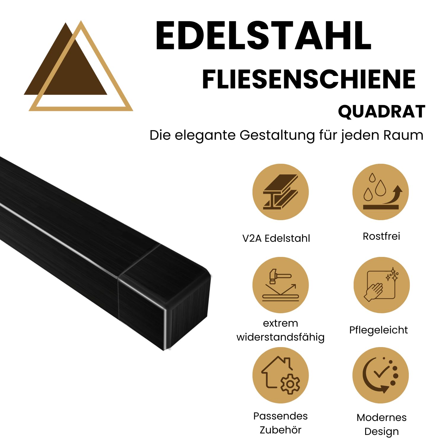 Profilo quadrato in acciaio inox V2A per piastrelle da 250 cm x 10 mm, nero spazzolato