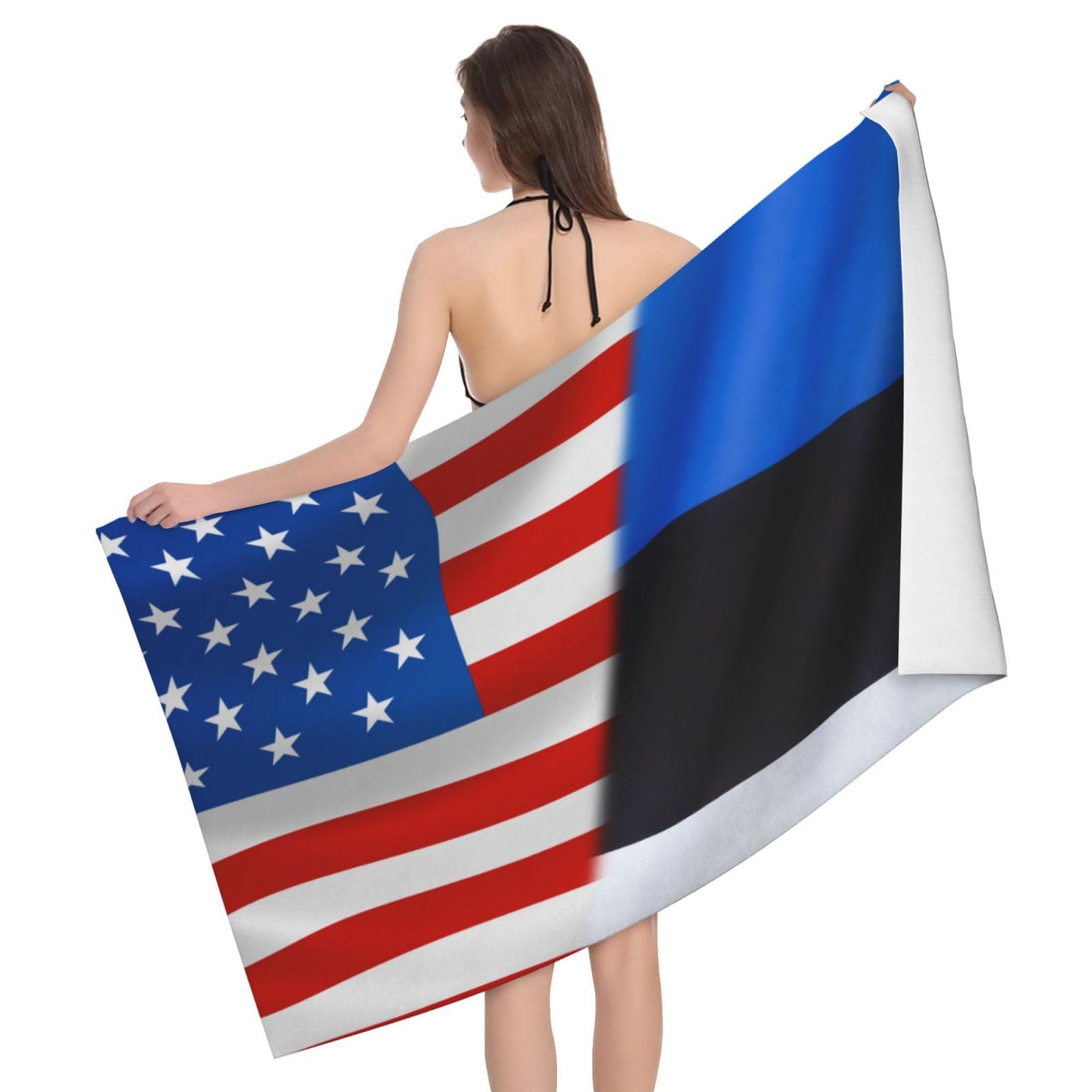 HLBSDM Microfiber America Flag and Estonians Flag Beach Towel Quick Dry Soft Sand Free Beach Towels for Pool Swim Beach Lightweight Thin Towel