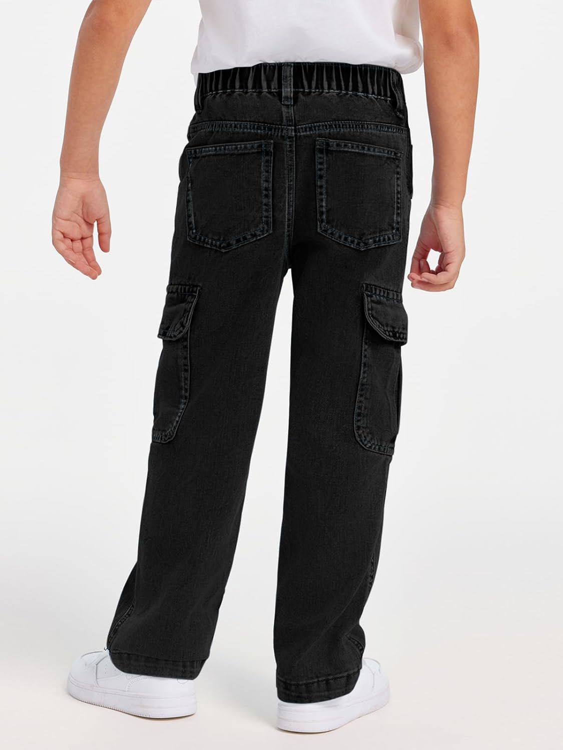Haloumoning Boys Cargo Baggy Pants Elastic Waist Wide Leg Jeans Casual Demin Pants with Pockets 5-14 Years - Image 2