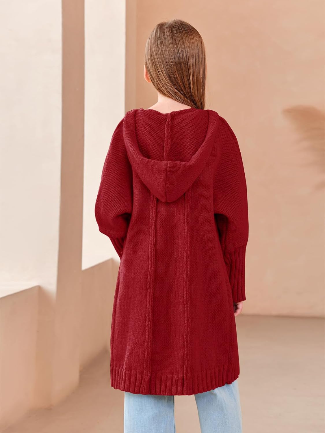 Girls Hooded Long Cardigan Kids Fashion Open Front Knit Sweater Outerwear Coat 5-14 Years - Image 5