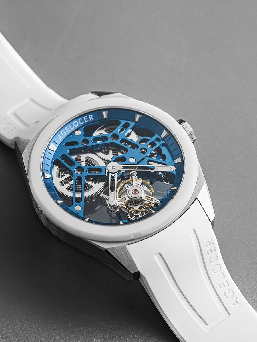 agelocer Herrenuhr-Flying Tourbillon Mechanische Uhr Mit 360 ° Drehbarem Escapement, 80H Gangreserve, Saphirglas, Skelett-Zifferblatt, 316L Edelstahl & Kautschukarmband