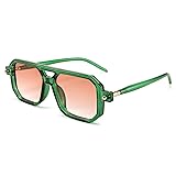 FEISEDY Vintage Square 70s Flat Aviator Sunglasses Women Men Classic Retro Stylish Frame UV400 Sunglasses B2622 005 Transparent Green & Gradient Orange Lens 52 Millimeters