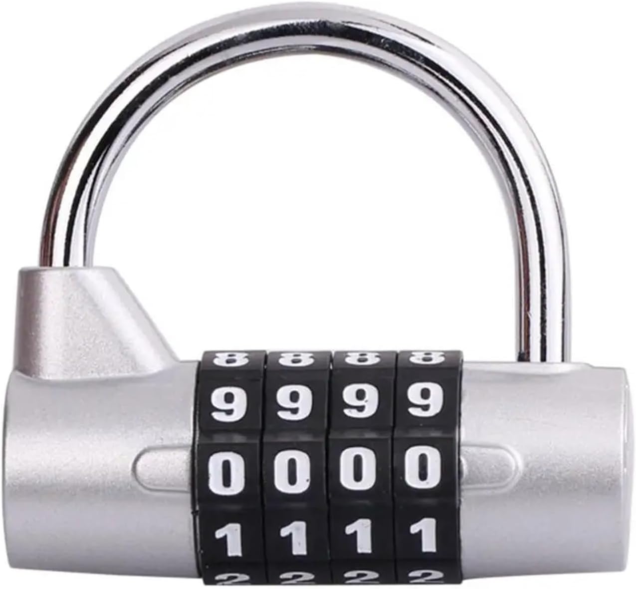 Heavy Duty 4 Dial Digit Combination Lock Dormitory Cabinet Lock Locker Padlock Travel Luggage Lock 1Pcs(Silver)