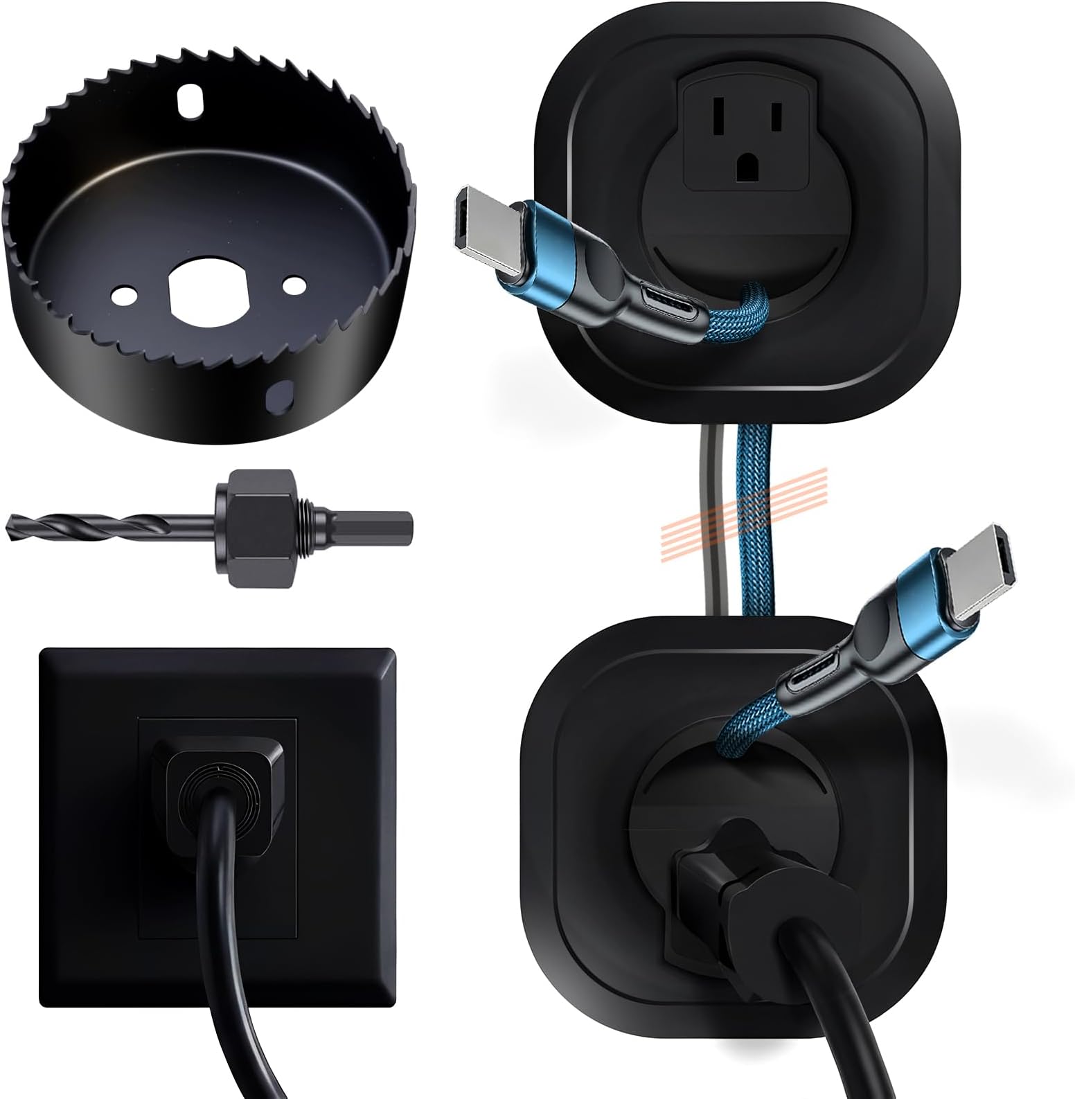 in-Wall Cable Management Kit for Wall Mounted TV - White Power & Low Voltage Cord Hider with Hole Saw, Extension Cord & Splitter - Hide TV Wires Behind Walls for Clean Home Theater & Gaming Setup